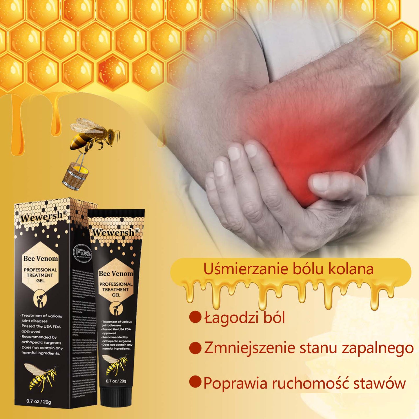 Wewersh® New Zealand Bee Venom Joint Relief Gel (wyciąg z nowozelandzkiej pszczoły - specjalizuje się w leczeniu schorzeń ortopedycznych i bólu artretycznego)